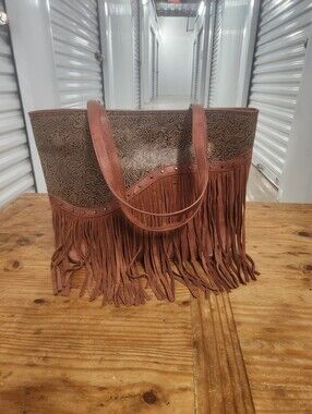 Catchfly Tooled Leather Fringe Tote Bag – Desert Festival Vibes 🌵✨